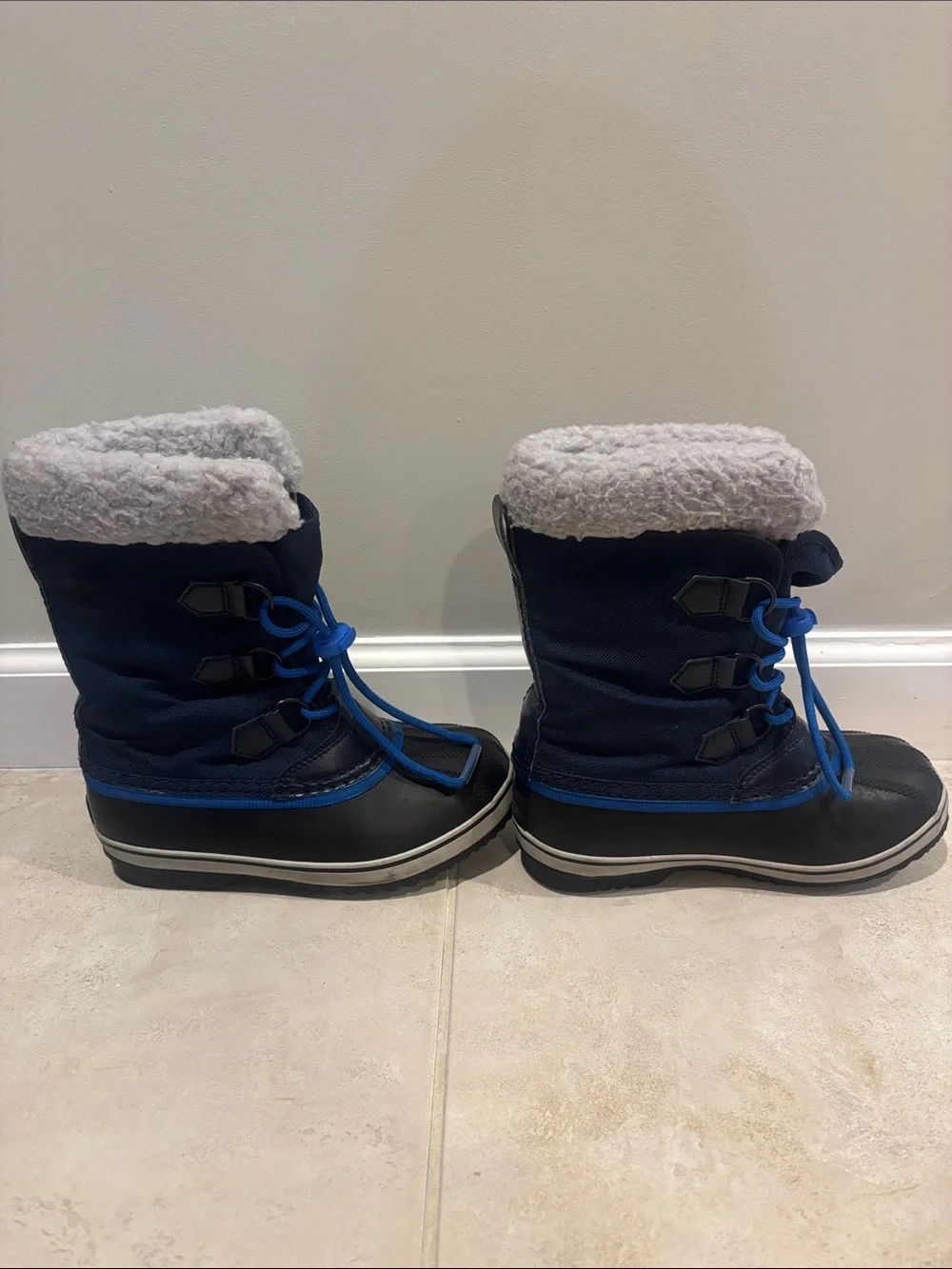 Sorel Kids Navy and Bright Blue Winter Boots with Fleece Cuff